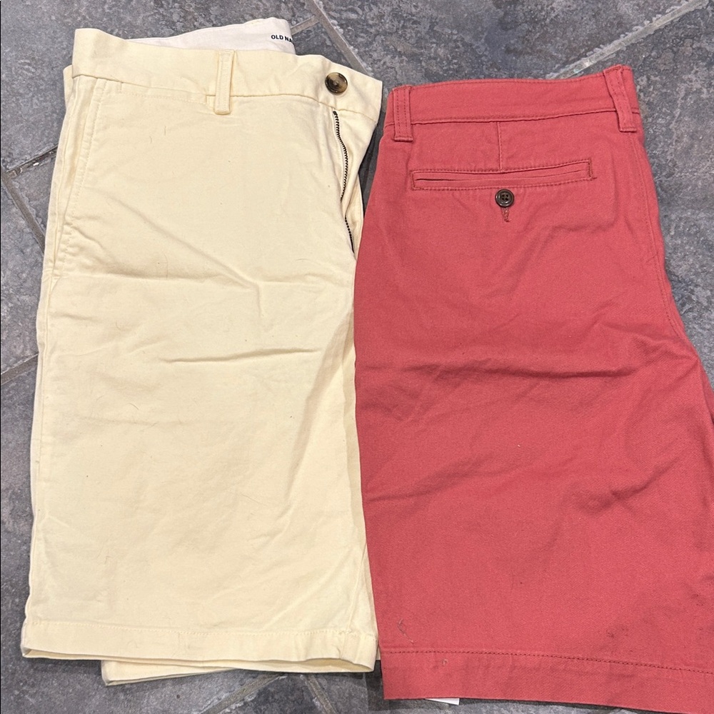 Men's Cotton Chino Shorts in Cream and Coral - Classic Summer Style